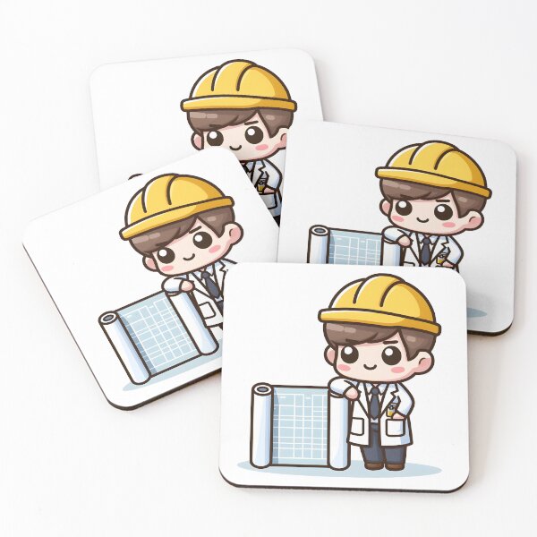 Item preview, Kawaii Engineer Wearing A Lab Coat Leaning On A Blueprint designed and sold by CanvasCutie.