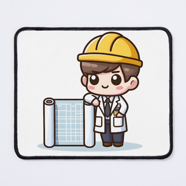 Item preview, Kawaii Engineer Wearing A Lab Coat Leaning On A Blueprint designed and sold by CanvasCutie.