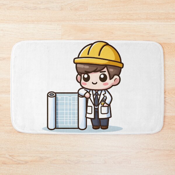Item preview, Kawaii Engineer Wearing A Lab Coat Leaning On A Blueprint designed and sold by CanvasCutie.
