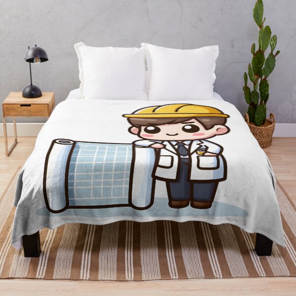 Item preview, Kawaii Engineer Wearing A Lab Coat Leaning On A Blueprint designed and sold by CanvasCutie.