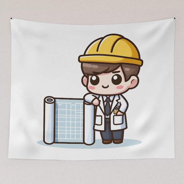 Item preview, Kawaii Engineer Wearing A Lab Coat Leaning On A Blueprint designed and sold by CanvasCutie.