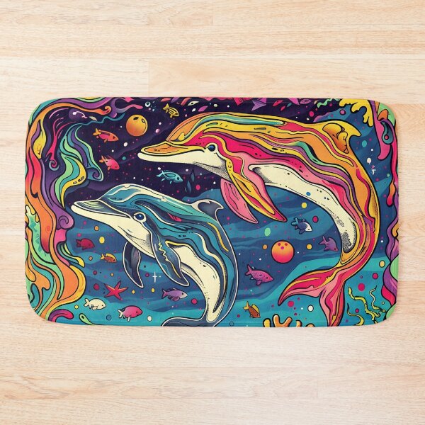 Item preview, colorful dolphin doodle art psychedelic print designed and sold by dcrc.