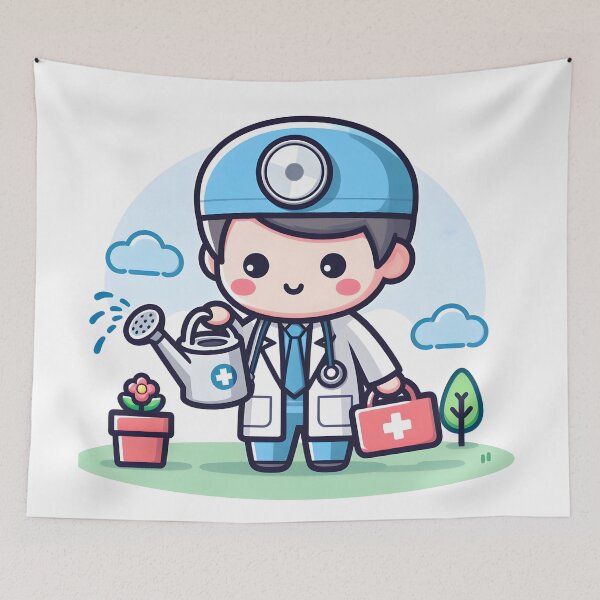 Item preview, Kawaii Doctor With Watering Can Gardening designed and sold by CanvasCutie.