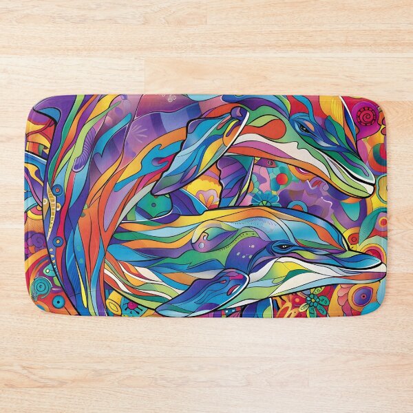 Item preview, colorful dolphin doodle art psychedelic print designed and sold by dcrc.