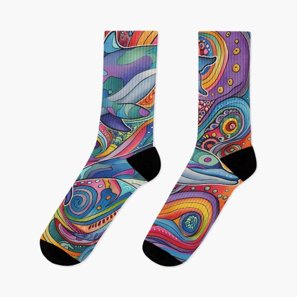 Item preview, Colorful dolphin Doodle Art psychedelic print designed and sold by dcrc.