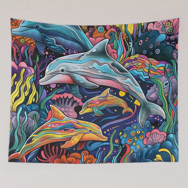 Item preview, Colorful dolphin Doodle Art psychedelic print designed and sold by dcrc.