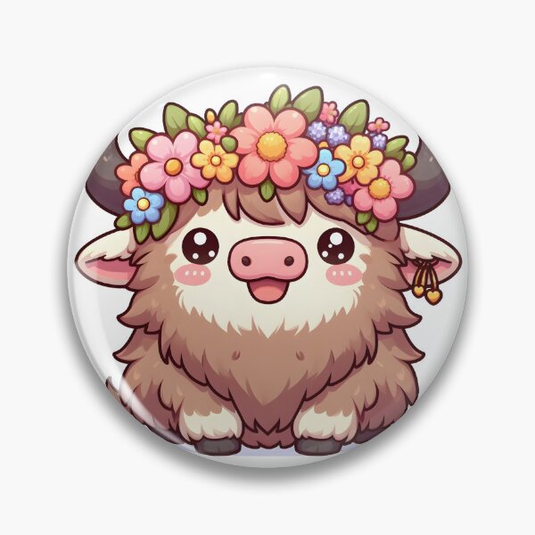 Item preview, Kawaii Yak With Flower Crown Smiling designed and sold by CanvasCutie.