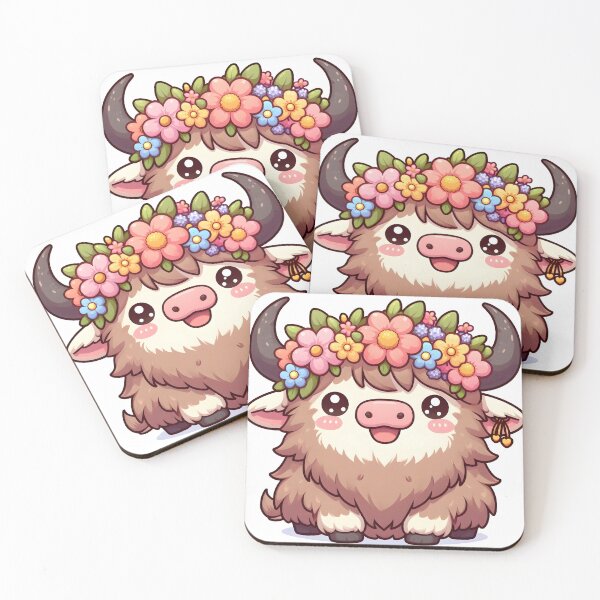 Item preview, Kawaii Yak With Flower Crown Smiling designed and sold by CanvasCutie.
