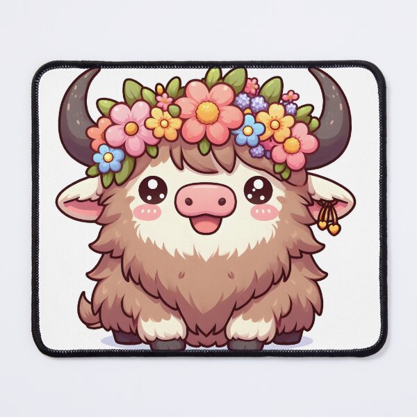 Item preview, Kawaii Yak With Flower Crown Smiling designed and sold by CanvasCutie.