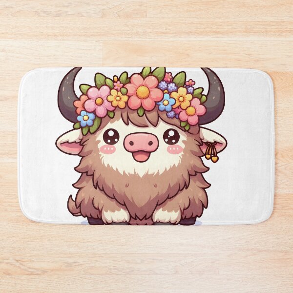 Item preview, Kawaii Yak With Flower Crown Smiling designed and sold by CanvasCutie.