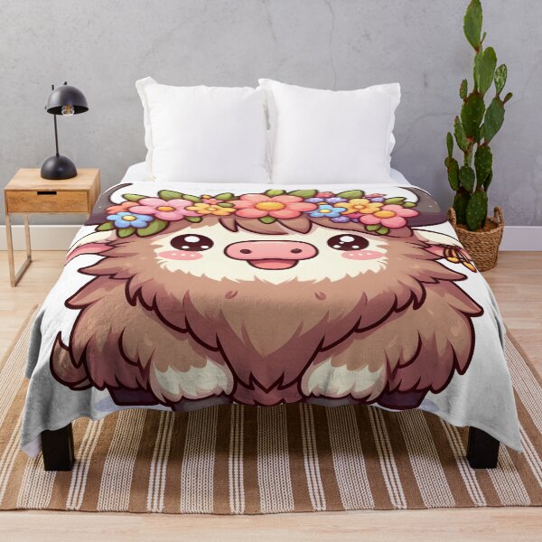 Item preview, Kawaii Yak With Flower Crown Smiling designed and sold by CanvasCutie.