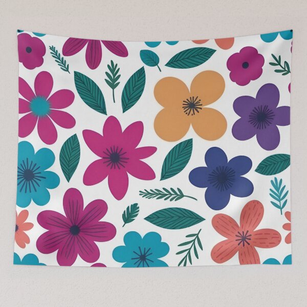 Item preview, RogerPattern - "Nature's Harmony: White Background with Vibrant Leaves and Flowers" designed and sold by RogerPattern.