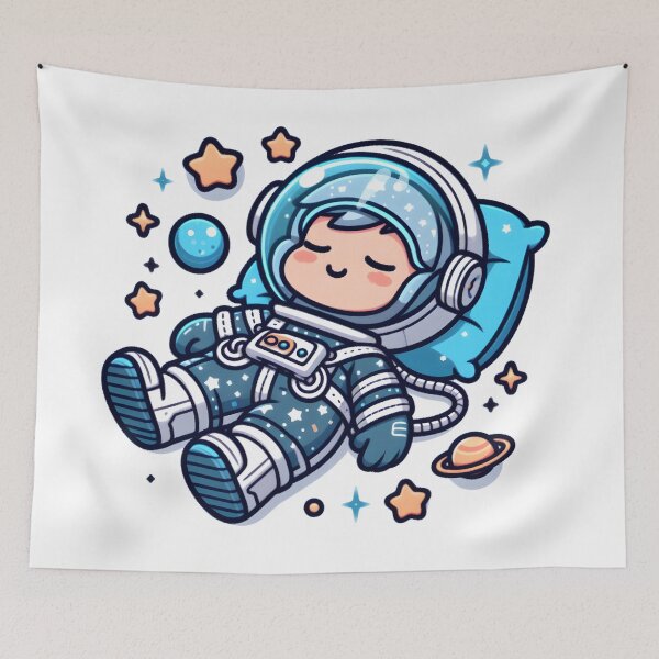 Item preview, Kawaii Space Explorer Sleeping In Zero Gravity With Galactic Pajamas designed and sold by CanvasCutie.