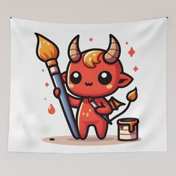 Item preview, Kawaii Chirpy Demon With Paintbrush designed and sold by CanvasCutie.