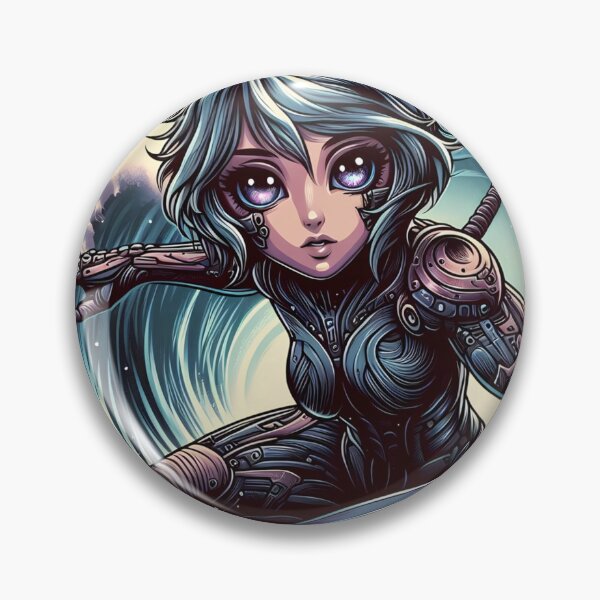 Item preview, cybernetic humanoid riding a surfboard through powerful waves  designed and sold by aminz4.