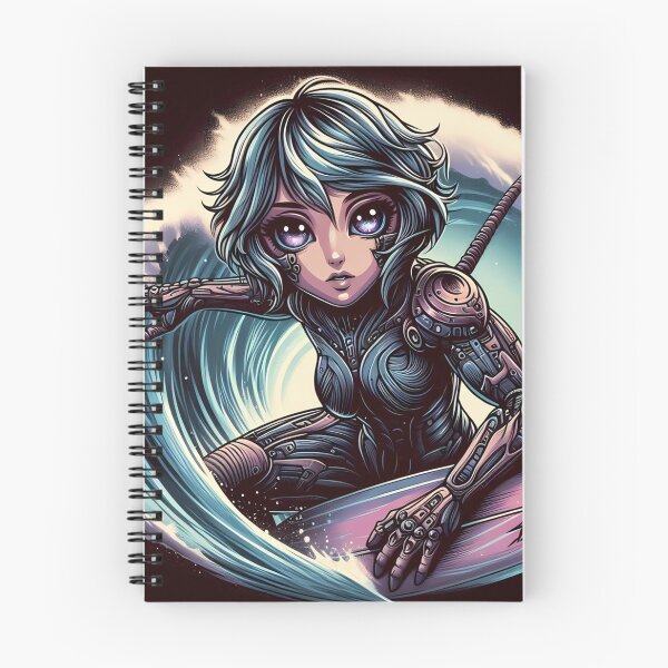 Item preview, cybernetic humanoid riding a surfboard through powerful waves  designed and sold by aminz4.