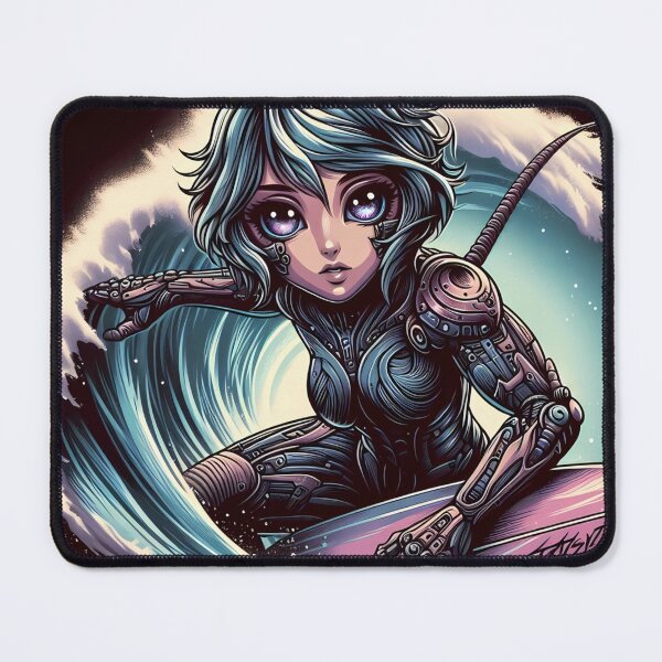 Item preview, cybernetic humanoid riding a surfboard through powerful waves designed and sold by aminz4.