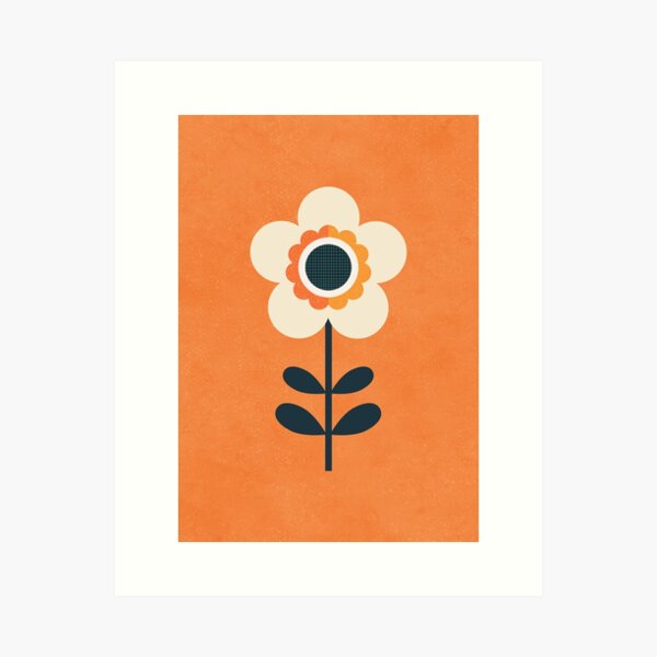 Retro Blossom - Orange and Cream Art Print