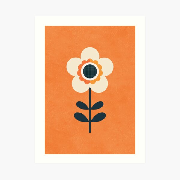 Retro Blossom - Orange and Cream Art Print
