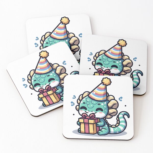 Item preview, Kawaii Bashful Basilisk With A Party Hat designed and sold by CanvasCutie.