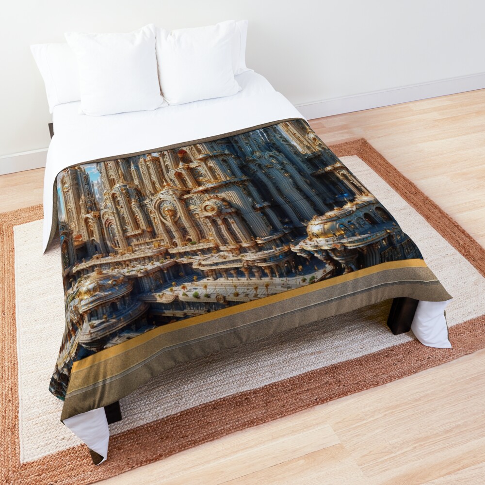 Ravenor Metropolis Architectural Wonder Captivating AI Concept Art by Xzendor7 Decorative Comforter