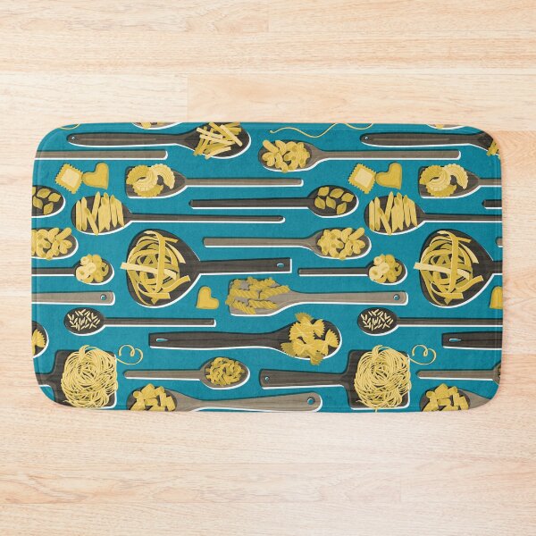 Item preview, Le meraviglie // blue teal background brown wood spoons with yellow italian pasta kitchen designed and sold by SelmaCardoso.