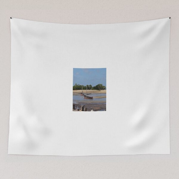 Item preview, Lamu Island - wooden fishing dhows at low tide with pier - colour designed and sold by exploramum.