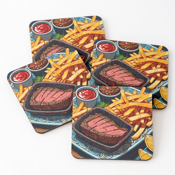 Item preview, Sizzling Steak Delight: Tender Beef Steak with Crispy Chips, Zesty Relish, and Tomato Ketchup designed and sold by GrizzlyCollective.