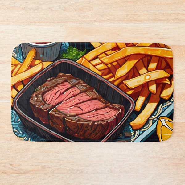 Item preview, Sizzling Steak Delight: Tender Beef Steak with Crispy Chips, Zesty Relish, and Tomato Ketchup designed and sold by GrizzlyCollective.