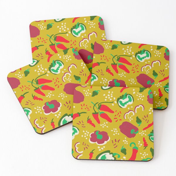 Item preview, Red and green sweet and hot peppers, ochre, yellow, crème, beige designed and sold by naomibroudo.