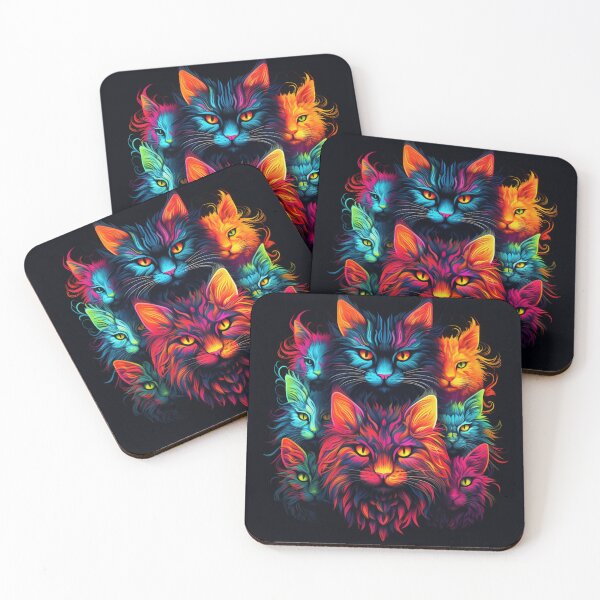 Item preview, Fantasy pattern cats heads neon black orange red blue colorful designed and sold by G-M-Designs.