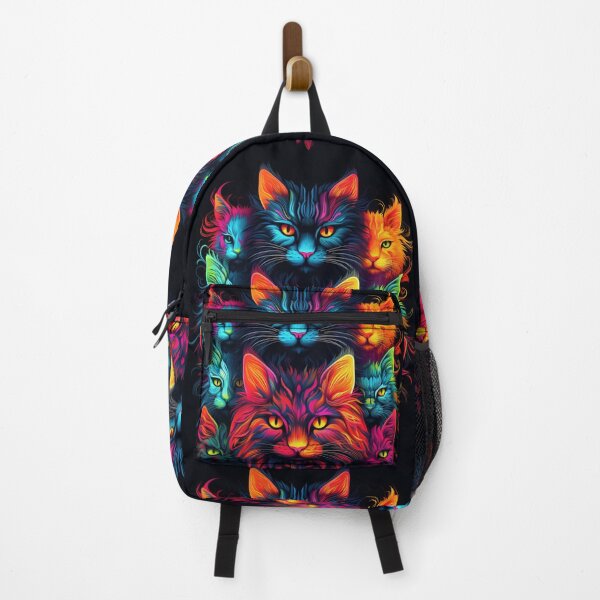 Item preview, Fantasy pattern cats heads neon black orange red blue colorful designed and sold by G-M-Designs.