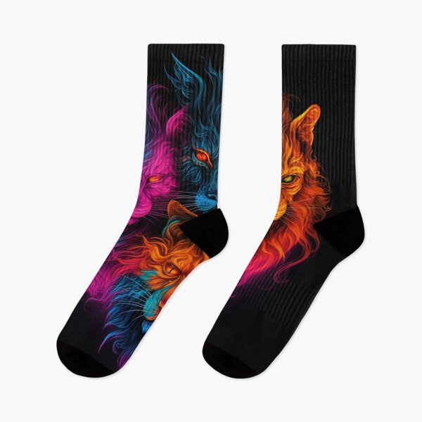 Item preview, Fantasy pattern wild animal heads neon black orange red blue colorful designed and sold by G-M-Designs.