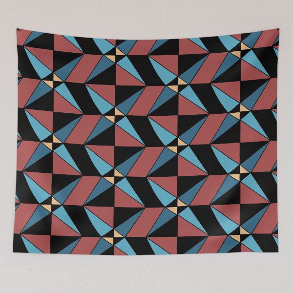 Item preview, Geometric shapes in checkerboard design gold, blue, rust, steel blue designed and sold by naomibroudo.