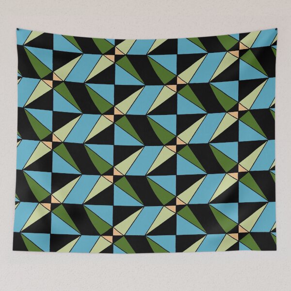 Item preview, Geometric shapes in checkerboard design gold, blue, green, black designed and sold by naomibroudo.