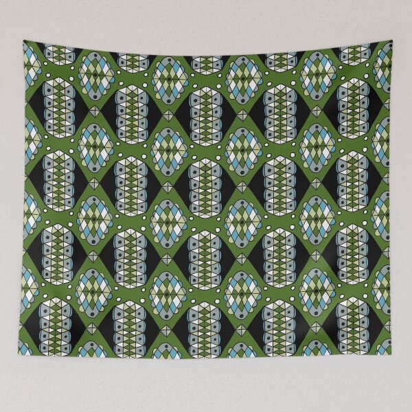 Item preview, Geometric wobbly doodle in mint green, blue, forest green, black designed and sold by naomibroudo.