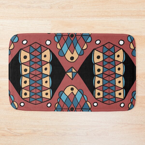 Item preview, Geometric wobbly doodle in brick red, blue, gold, black designed and sold by naomibroudo.