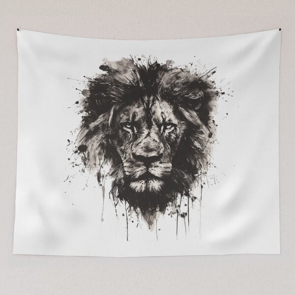 Item preview, Majestic Lion Portrait in Monochrome With Artistic Strokes and Splatter Effects designed and sold by Reichcorp.