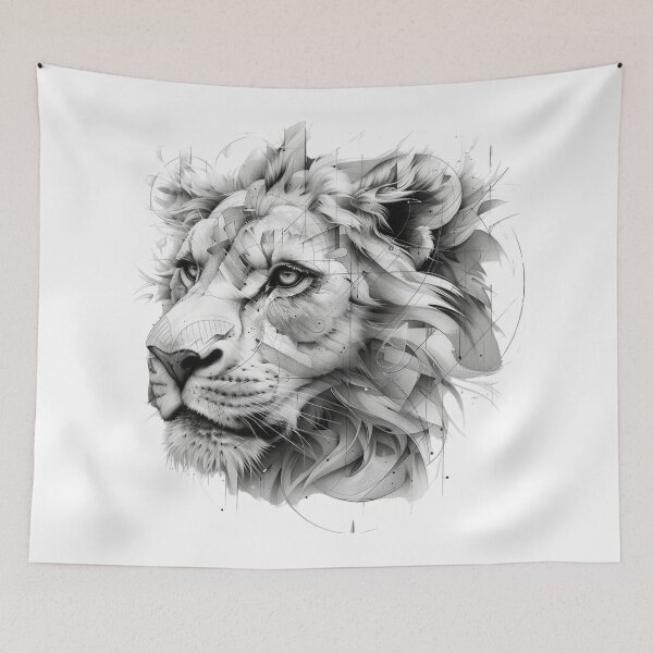 Item preview, Majestic Lion Portrait in Monochrome With Artistic Strokes and Splatter Effects designed and sold by Reichcorp.