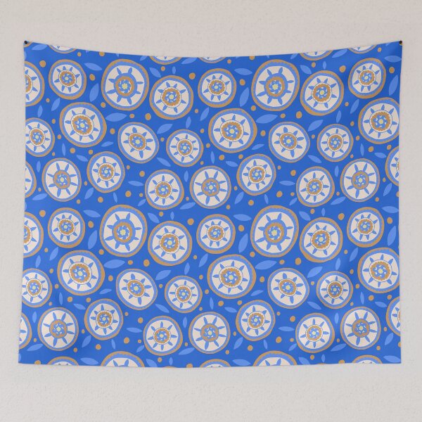 Item preview, Uzbekistan suzani motif, aqua marine, gold, cobalt blue designed and sold by naomibroudo.