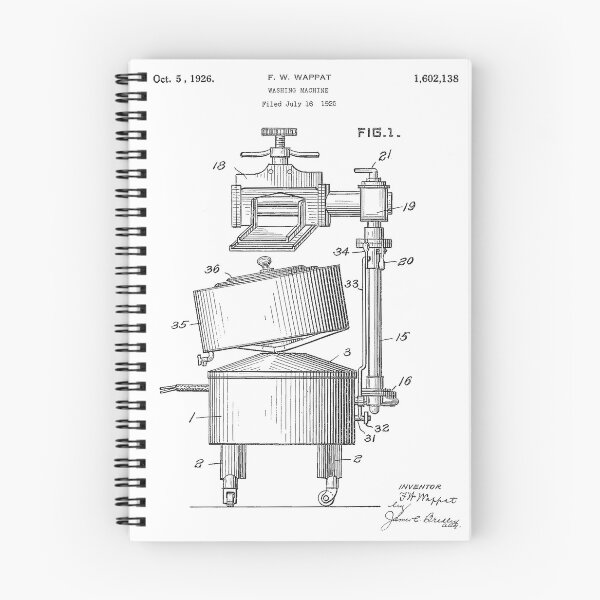 Artikelvorschau, Waschmaschine Retro Patent Art Auf Weißem Hintergrund entworfen und verkauft von Peek-Designs.