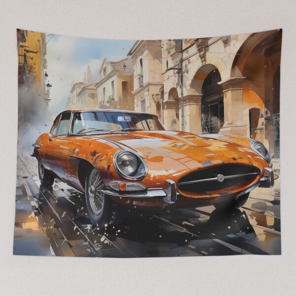 Item preview, Classical Jaguar type-e on town bacground designed and sold by Hasyavana.