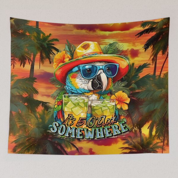 Item preview, It's 5 o'clock somewhere Tropical Parrot Cocktail Sunset Beach designed and sold by MindWave THC.