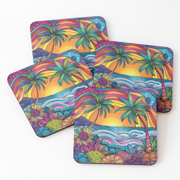 Item preview, colorful doodle art tropical beach print designed and sold by dcrc.