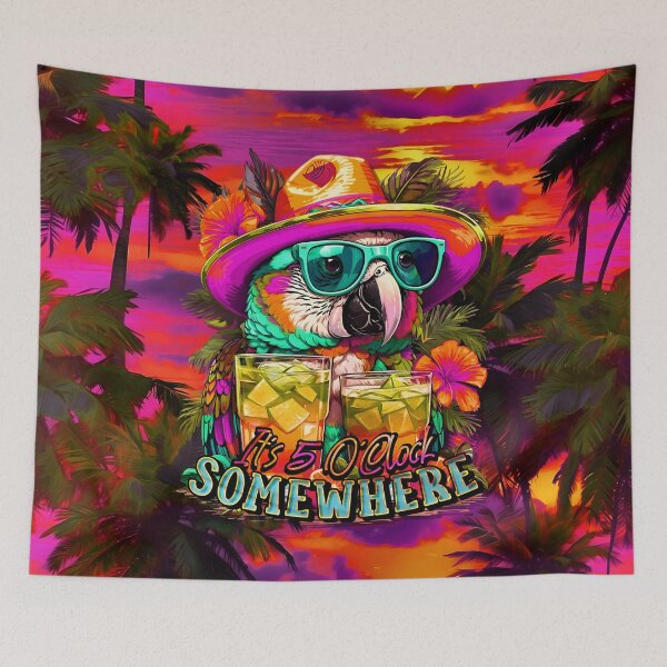 Item preview, It's 5 o'clock somewhere Tropical Parrot Cocktail Sunset Beach designed and sold by MindWave THC.