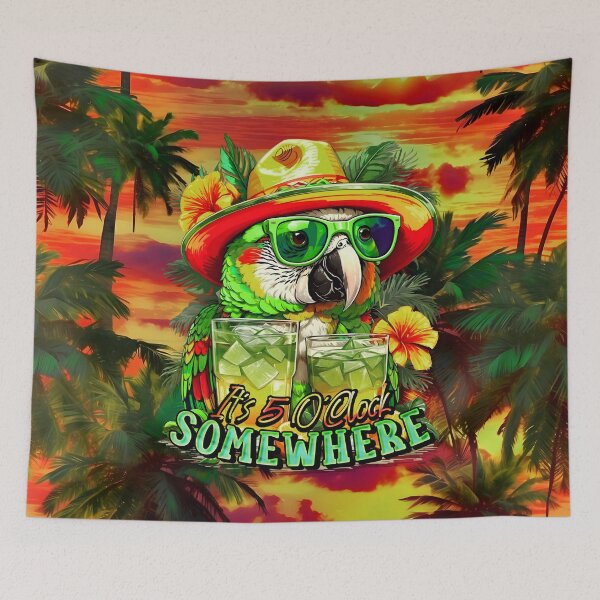 Item preview, It's 5 o'clock somewhere Tropical Parrot Cocktail Sunset Beach designed and sold by MindWave THC.