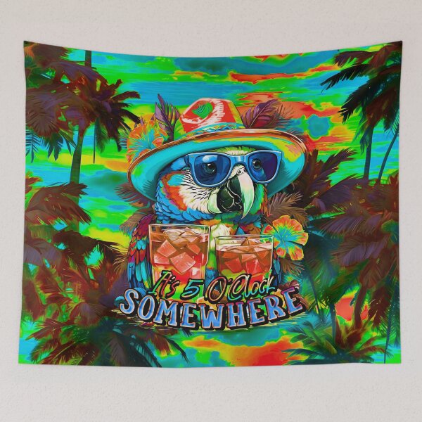 Item preview, It's 5 o'clock somewhere Tropical Parrot Cocktail Sunset Beach designed and sold by MindWave THC.