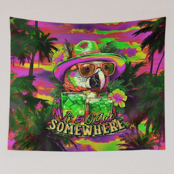 Item preview, It's 5 o'clock somewhere Tropical Parrot Cocktail Sunset Beach designed and sold by MindWave THC.