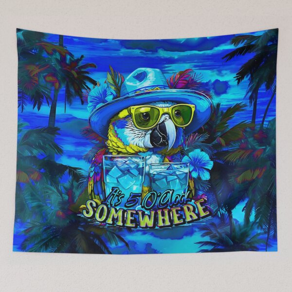 Item preview, It's 5 o'clock somewhere Tropical Parrot Cocktail Sunset Beach designed and sold by MindWave THC.