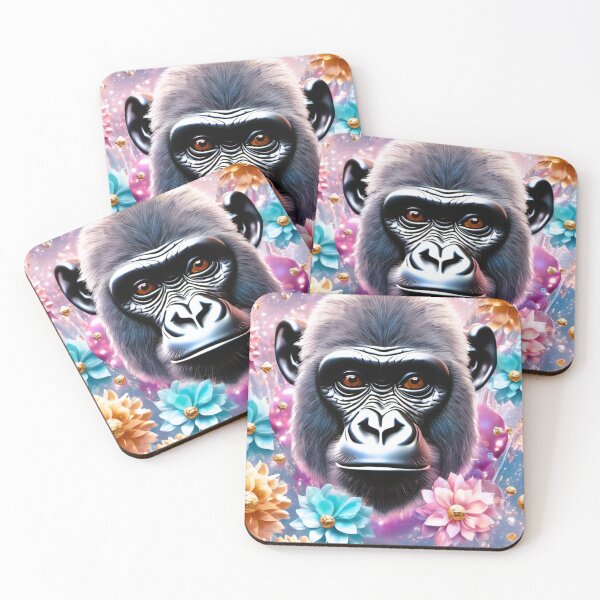 Item preview, gorilla head on flowery background designed and sold by janjacbu.